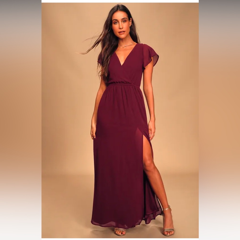 Lulu’s Lost in the Moment Burgundy Maxi Dress